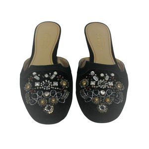 Talbots Black Velvet Beaded Mules Kitten Heel Size 10.5B  WS11
